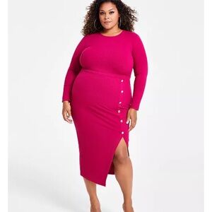 Nina Parker Pink Rib-Knit Midi Dress 2X